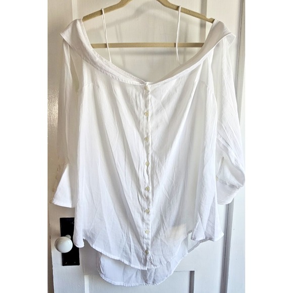 FREE PEOPLE cold shoulder ruffle woman detachable‎ shoulder straps Sz L white - Picture 1 of 6